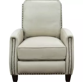 Melrose Shoreham Cream Leather Push Thru The Arms Recliner with Nailhead Trim