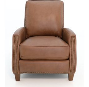 Melrose Dobbs Saddle Leather Push Thru The Arms Recliner with Nailhead Trim