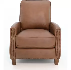 Melrose Dobbs Saddle Leather Push Thru The Arms Recliner with Nailhead Trim