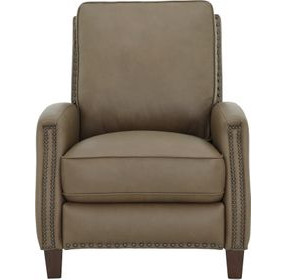 Melrose Cashmere Taupe Leather Push Thru The Arms Recliner with Nailhead Trim