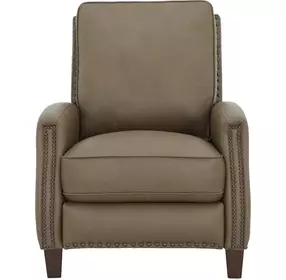 Melrose Cashmere Taupe Leather Push Thru The Arms Recliner with Nailhead Trim
