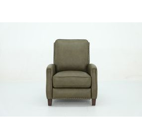 Melrose Oasis Olive Leather Push Thru The Arms Recliner with Nailhead Trim
