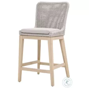 Mesh Pumice Performance Fabric And Taupe White Flat Rope Outdoor Counter Height Stool