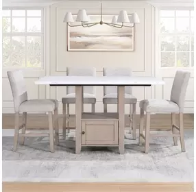 Taylor Beige and White Rectangular Marble Top Counter Height Dining Room Set