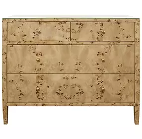 Michelle Matte Burl Wood 4 Drawer Soft Close Accent Chest With Glass Top