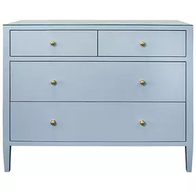 Michelle Textured Light Blue Linen 4 Drawer Soft Close Accent Chest With Glass Top
