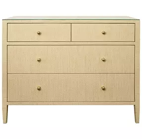 Michelle Natural Grasscloth 4 Drawer Soft Close Accent Chest With Glass Top