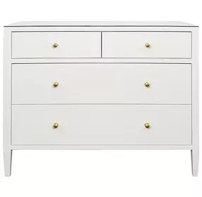 Michelle Textured White Linen 4 Drawer Soft Close Accent Chest With Glass Top