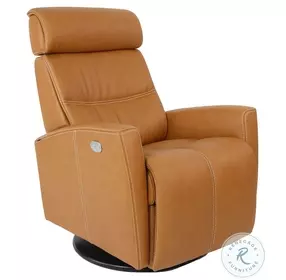 Milan Vintage Cognac Leather Swivel Glider Small Power Recliner