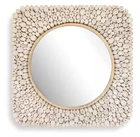 Merak Beige and Brown Round Wall Mirror