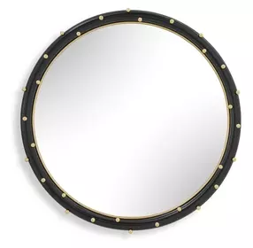 Riverton Matte Black and Gold Round Wall Mirror