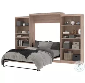 Pur Rustic Brown 136" Queen Murphy Bed with 2 Storage Units