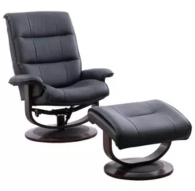 Knight Black Manual Reclining Swivel Chair With Ottoman