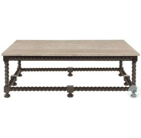 Cordova Ebonized and Travertine Stone Rectangular Cocktail Table