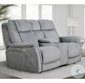 Linus Hudson Grey Zero Gravity Power Reclining Console Loveseat