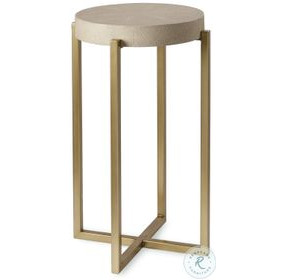 Kendall Cream Faux Shagreen And Satin Gold Round Accent Table