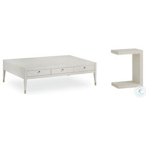 Monroe Ivory Faux Shagreen Grand Occasional Table Set