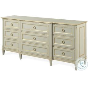 Madeline Worn Light Grey 9 Drawer Dresser With Round Ring Pull