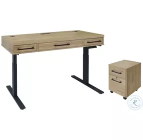 Mason Light Brown Electronic Adjustable Sit Stand Home Office Set