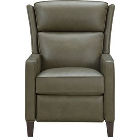Moore Oasis Olive Leather Power Recliner with Power Headrest and USB Charging