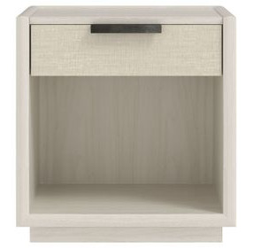 Cotiere Cream Linen Performance Fabric 1 Drawer Nightstand with USB Charging