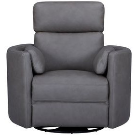 Radius Nickel Gray Leather Swivel Glider Recliner with Pillows