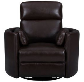Radius Hickory Brown Leather Swivel Glider Recliner with Pillows
