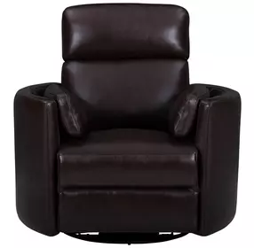 Radius Hickory Brown Leather Swivel Glider Recliner with Pillows