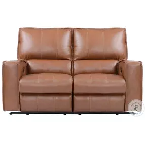 Ashford Verona Saddle Leather 64" Power Reclining Loveseat with Power Headrest and Footrest