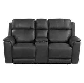 Walker Aline Anthracite Leather 76" Triple Power Reclining Loveseat with Console and USB Charging