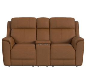 Walker Butternut Leather 76" Power Reclining Loveseat with Console and USB Charging