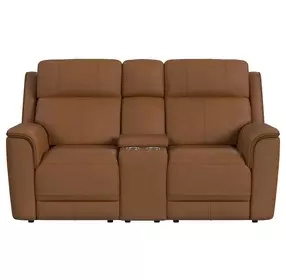 Walker Butternut Leather 76" Power Reclining Loveseat with Console and USB Charging