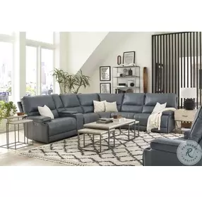 Whitman Verona Azure Leather Modular Power Reclining Sectional