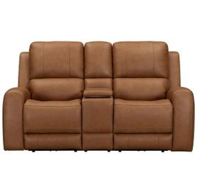 Belmont Lyric Caramel Leather 77" Zero Gravity Power Reclining Loveseat with Console and USB Charging