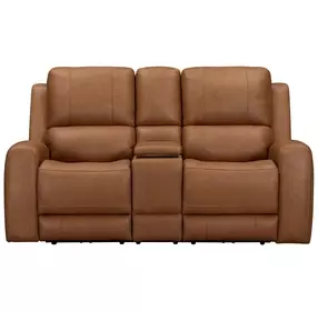 Belmont Lyric Caramel Leather 77" Zero Gravity Power Reclining Loveseat with Console and USB Charging