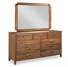 Woodmont Walnut 9 Drawer Flat Top Dresser with Rectangular Dornoch Mirror