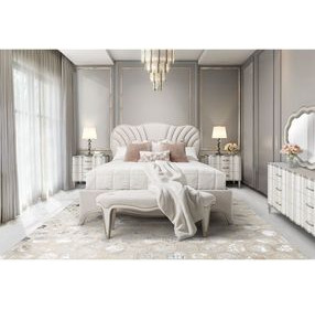 London Crest Creamy Pearl Velvet Panel Bedroom Set