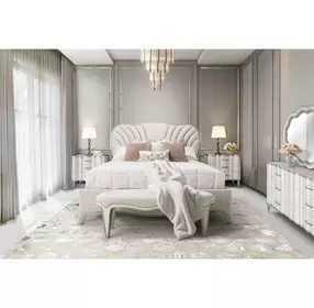 London Place Creamy Pearl Velvet Panel Bedroom Set