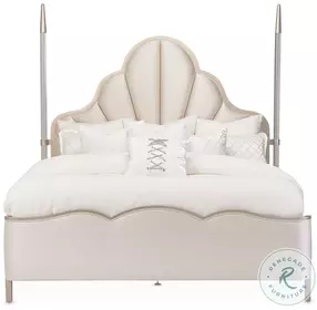Malibu Crest Chardonnay And Porcelain Queen Upholstered Scalloped Poster Bed