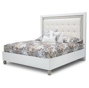 Sky Tower Cloud White California King Upholstered Bed with USB Charging and LED Light