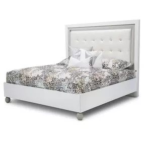 Skyline Cloud White California King Upholstered Bed with USB Charging and LED Light