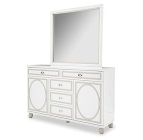 Skyline Cloud White 5 Drawer Dresser with Mirror