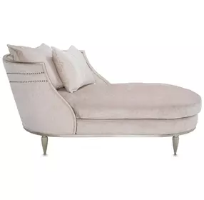 London Place Parchment 69" Chaise with Nailhead Trim and Pillows
