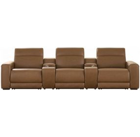 Rally-Up Caramel 5 Piece Power Reclining Sectional with Console