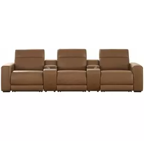 Rally-Up Caramel 5 Piece Power Reclining Sectional with Console
