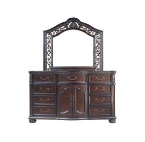 Monte Carlo Brown 9 Drawer Dresser and Arch Mirror