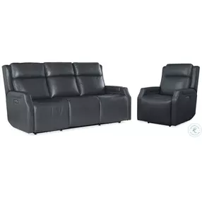 Nelson Salvo Denim Leather Zero Gravity Power Living Room Set with Power Headrest And Lumbar