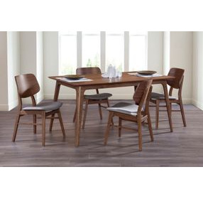 Oscar Walnut and Gray 60" Rectangular Dining Set with 4 Cushion Chairs