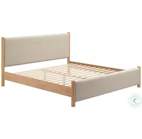 Hadi Beige And Natural King Upholstered Panel Bed