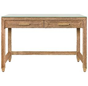 Noble Brown 48" Glass Top Writing Desk with 2 Drawers